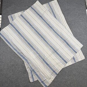 Poppy & Fritz Pillow Shams Standard Set Of 2 Blue Stripe Reversible 100% Cotton